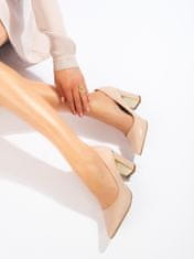 Amiatex Exkluzívní hnědé dámské lodičky na širokém podpatku + Ponožky Gatta Calzino Strech, odstíny hnědé a béžové, 36