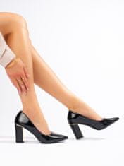 Amiatex Trendy dámské černé lodičky na širokém podpatku + Ponožky Gatta Calzino Strech, černé, 37