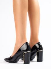 Amiatex Trendy dámské černé lodičky na širokém podpatku + Ponožky Gatta Calzino Strech, černé, 37