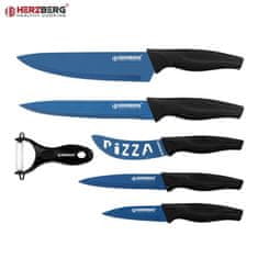Herzberg Sada 5 kusů nožů potažených mramorem – modrá
