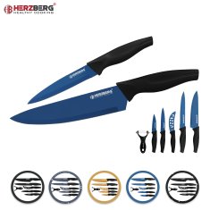 Herzberg Sada 5 kusů nožů potažených mramorem – modrá