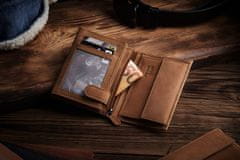 ZAGATTO Pánská vertikální hnědá kožená peněženka, RFID, peněženka z pravé kůže, kapsy na bankovky, sloty na karty, kapsy s okénkem, kapsy na mince, kapsy na doklady, 12,5x9,5x2 / ZG-N4-F10