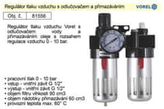 TOYA VOREL Regulátor tlaku vzduchu s odlučovačem a přimazáváním, 1/2", redukční ventil 81556