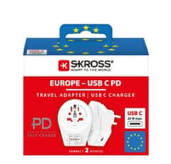 Skross  Cestovní adaptér Europe USB C20PD pro cizince v ČR, USB-C, Power Delivery 20W