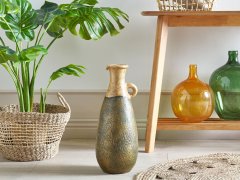 Beliani Terakotová dekorativní váza 50 cm zelená/zlatá MARONEJA