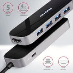 AXAGON multifunkční HUB 5v1 USB 3.2 Gen 1, 4x USB-A, HDMI, PD 100W, kabel USB-C 20cm