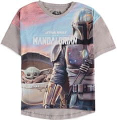 CurePink Dětské tričko Star Wars|Hvězdné války - The Mandalorian: The Child celopotisk (158-164 cm) šedá bavlna