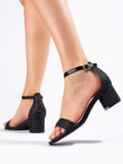 Amiatex Výborné černé dámské sandály na širokém podpatku, černé, 37