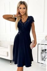 Numoco 381-4 LINDA - šifonové šaty s krajkovým výstřihem - Tmavě modrá S