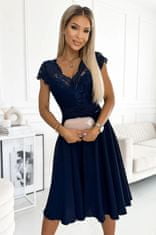 Numoco 381-4 LINDA - šifonové šaty s krajkovým výstřihem - Tmavě modrá S
