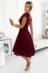 Numoco 381-5 LINDA - šifonové šaty s krajkovým výstřihem - Vínová S