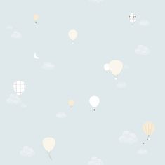 Mentolová dětská vliesová tapeta na zeď - mráčky, balony, 7001-1, Noa, 0,53 x 10,05 m