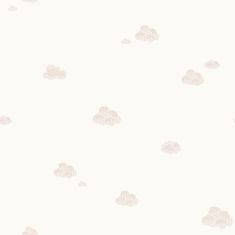 Bílá dětská vliesová tapeta se růžovými mráčky, 7006-3, Noa, 0,53 x 10,05 m