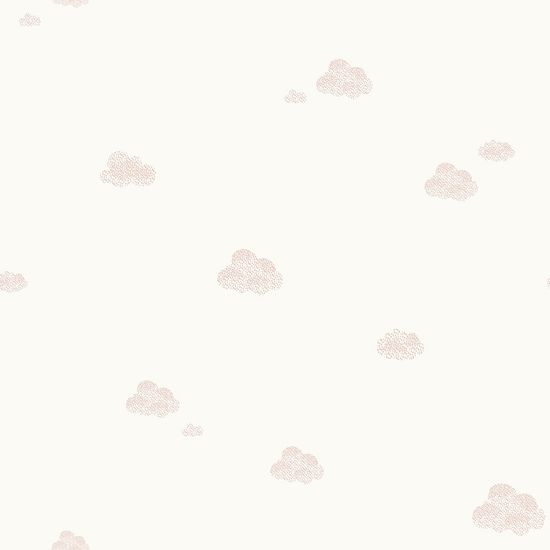 Bílá dětská vliesová tapeta se růžovými mráčky, 7006-3, Noa, 0,53 x 10,05 m