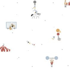 Bílá dětská vliesová tapeta na zeď, zvířátka, cirkus, 7000-3, Noa, 0,53 x 10,05 m