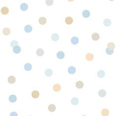 Vliesová bílá tapeta s barevnými puntíky - M51901, My Kingdom, 0,53 x 10,05 m