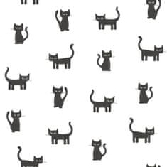 Vliesová tapeta bílá s černými kočičkami 138928, Little Bandits, 0,53 x 10,05 m