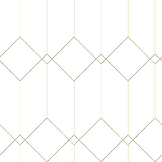 Bílá geometrická vliesová tapeta na zeď, zlaté linie 139223, Art Deco, 0,53 x 10,05 m