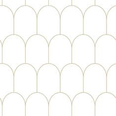 Bílá vliesová tapeta, geometrický obloukový vzor 139139, Art Deco, 0,53 x 10,05 m
