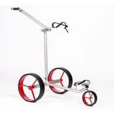 Davies Caddy Elektrický golfový vozík PREMIUM v barvě Brush SIlver matt s baterií až 36 jamek, červená kola