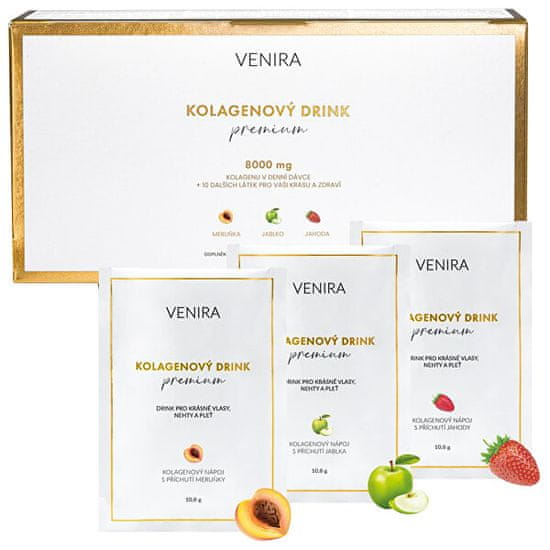 Venira Kolagenový drink pro vlasy, nehty a pleť s příchutí (meruňka, jablko, jahoda) 30 sáčků