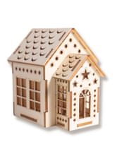 Hravé dřevo  3D dekorace svítící domeček 5