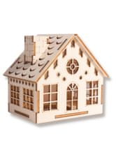 Hravé dřevo  3D dekorace svítící domeček 3