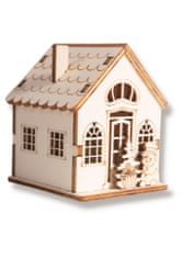 Hravé dřevo  3D dekorace svítící domeček 2