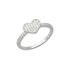 LS Prsten srdce s kamínky stříbro 925/1000 rhodiované 52