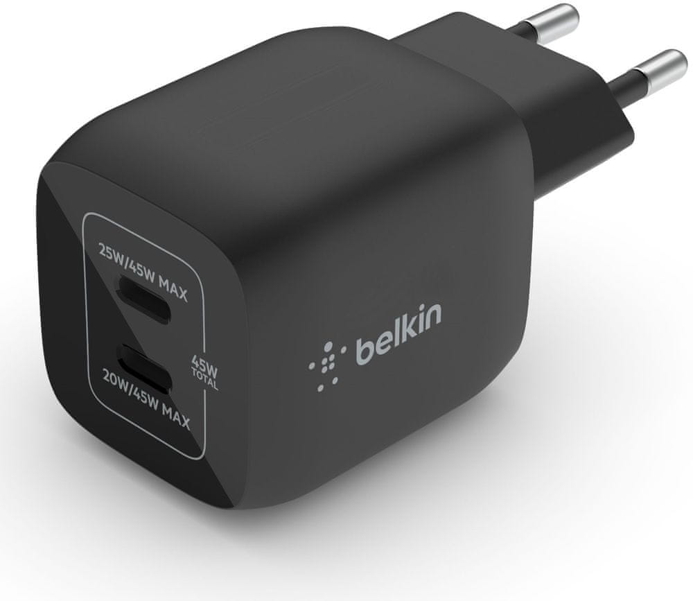 Levně Belkin Duální 45W USB-C Power Delivery GaN PPS nástěnná nabíječka, černá, WCH011vfBK