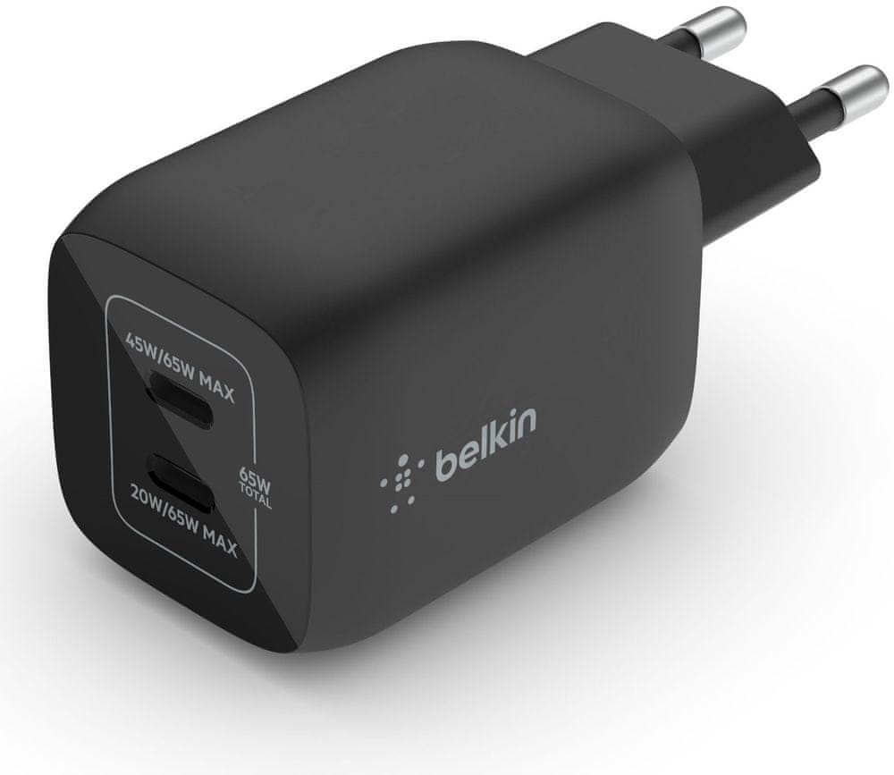 Belkin Duální 65W USB-C Power Delivery GaN PPS nástěnná nabíječka, černá, WCH013vfBK