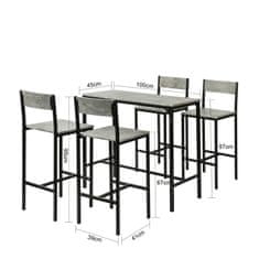 SoBuy SoBuy OGT14-HG Barový stůl set 5 dílná sedací skupina Jídelní stůl Bistro stůl se 4 stoličkami Šedý