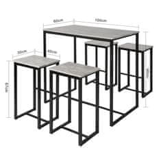 SoBuy SoBuy OGT15-HG 5 dílný barový stůl se židlemi Jídelní stůl Barový stůl Bistro stůl se 4 barovými židlemi Sedací sestava Šedá