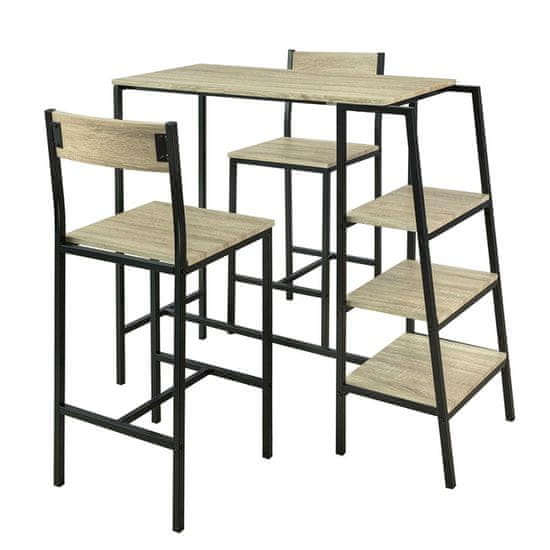 SoBuy SoBuy OGT16-N Designový barový stůl set 3 dílná sedací skupina Barový stůl Bistro stůl Jídelní stůl se 3 policemi Kuchyňský stůl se 2 židlemi