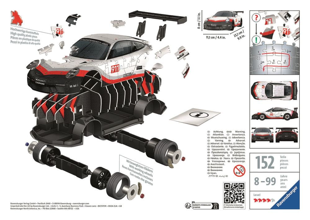 Levně Ravensburger 3D Puzzle Porsche GT3 Cup 108 dílků