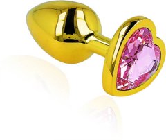 LOLO zlatý anální kolík z nerezové oceli s růžovým diamantem srdíčko - průměr 2,7 cm
