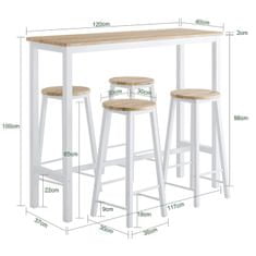 SoBuy SoBuy OGT22-WN 5 dílný barový stůl se židlemi Jídelní stůl Barový stůl Kuchyňský stůl Bistro stůl se 4 barovými stoličkami Bílá-přírodní