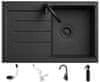 Lavello SET VERY BLACK: Granitový dřez Decoro 1.0 odkap vlevo, černý metalik + BATERIE + SIFON + IMPREGNACE