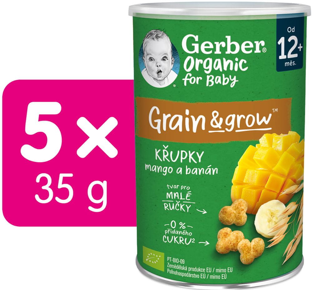 Levně Gerber Organic křupky s mangem a banánem 5x35 g