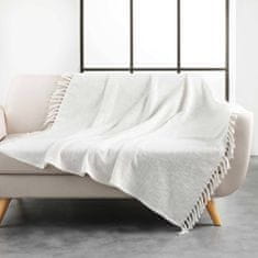 Douceur D'Interieur Bílý přehoz na postel s třásněmi ZAMINA, 125 x 150 cm