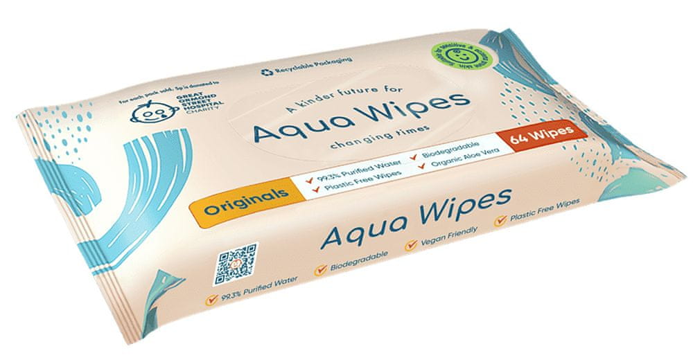 Levně Aqua Wipes BIO Aloe Vera 100% rozložitelné ubrousky, 99% vody, 64 ks