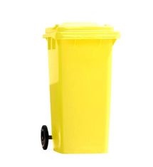 PSB Plastový odpadkový koš žlutý na kolečkách 120 l