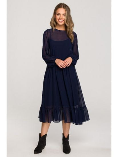 Style Stylove Dámské midi šaty Annada S319 tmavě modrá