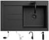 SET VERY BLACK: Granitový dřez Luxor 1.0 odkap vlevo, černý metalik + BATERIE + SIFON + IMPREGNACE
