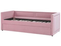 Beliani Sametová postel 90 x 200 cm růžová MIMIZAN
