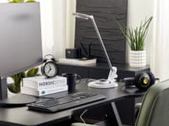 Beliani Kovová stolní LED lampa s USB portem stříbrná/ bílá CORVUS