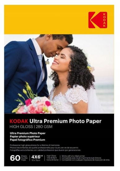 Kodak Fotopapír, Fotografický papír, lesklý, 280g, 4R, 10x15, 60ks Kodak