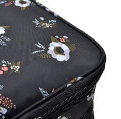INNA Toaletní taška Kosmetická taška na líčidla Cestovní taška Beautycase s držadlem na přenášení a kapsou Kosmetický kufřík se zrcátkem v černé barvě s květy KOSBARBADOS-3