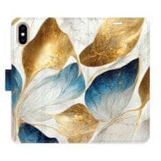 iSaprio Flipové pouzdro - GoldBlue Leaves pro Apple iPhone XS