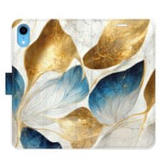 iSaprio Flipové pouzdro - GoldBlue Leaves pro Apple iPhone Xr